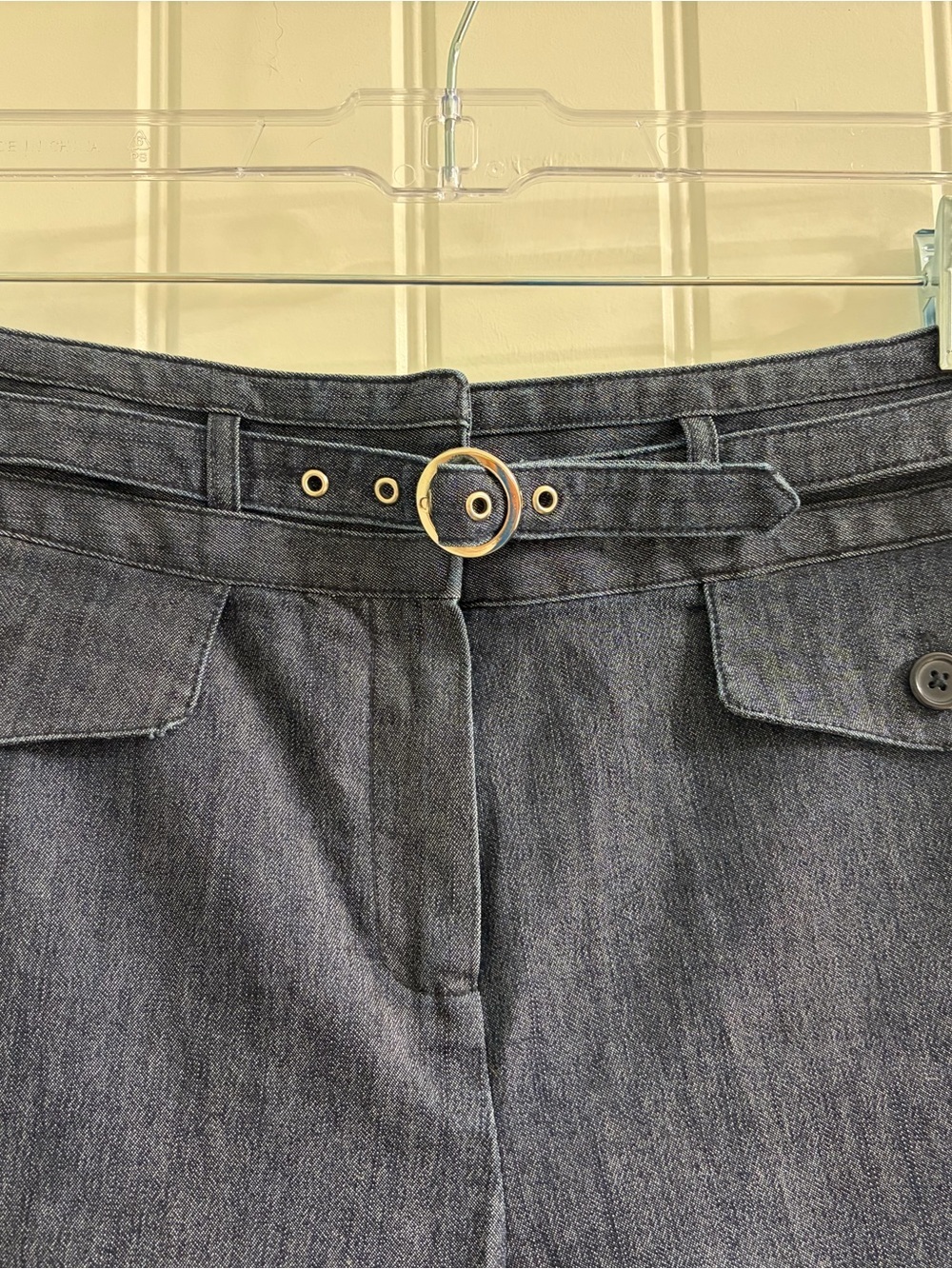 Larry Levine Navy Stretch Wide-Leg Denim Pants with Belt Sz 12 Casual Y2K Chic - Picture 5 of 9